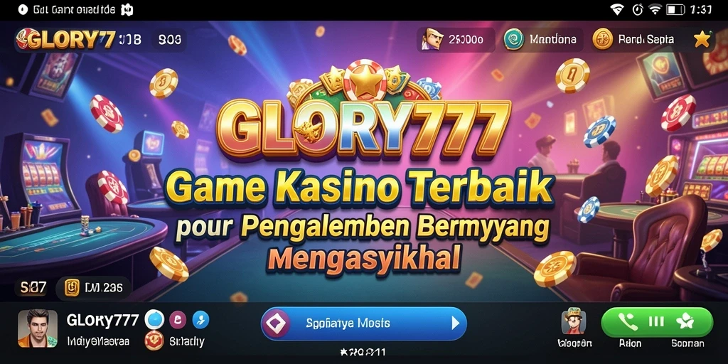 Tampilan gameplay GLORY777 yang menarik dengan opsi permainan kasino lengkap.