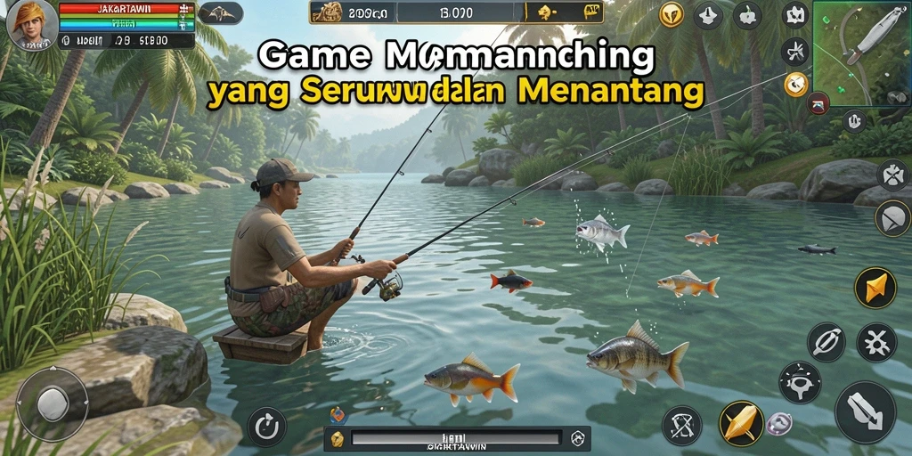 Tampilan gameplay JAKARTAWIN yang penuh aksi dan seru saat memancing.