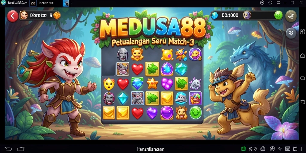 Gameplay seru MEDUSA88 menampilkan permata berwarna-warni dalam tantangan Match-3.